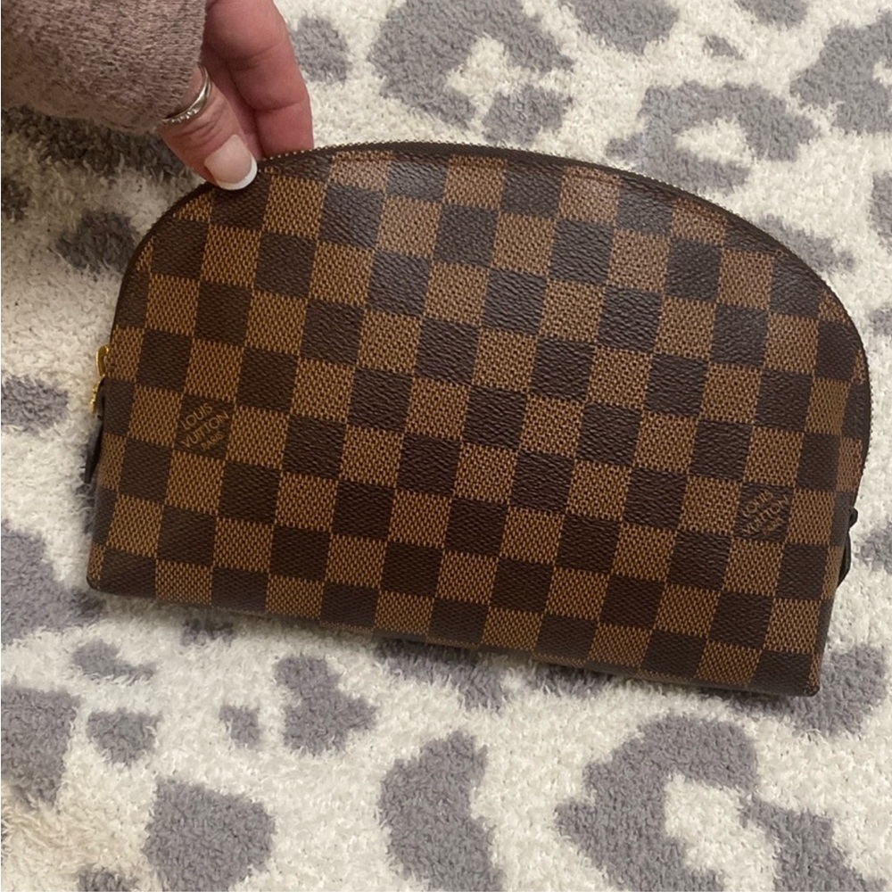 Louis Vuitton Brown Checkered Pouch with Gold Zipper